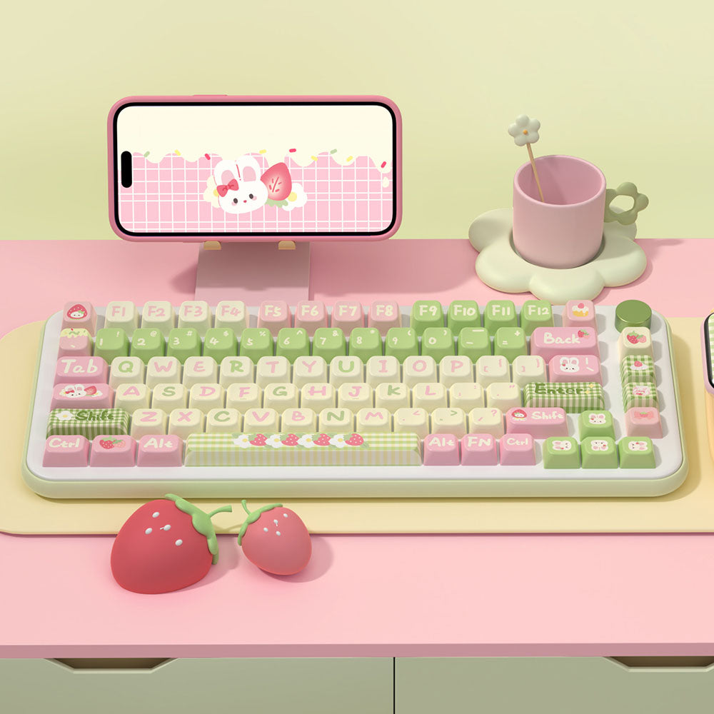 Cute Cartoon Rabbit Strawberry Keycap Set