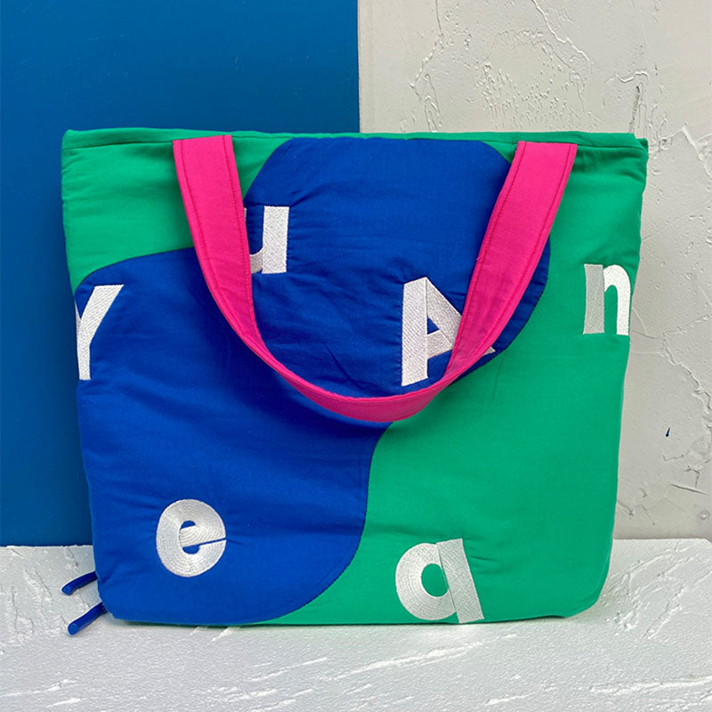 Color Block Letters Printed Tote Bag