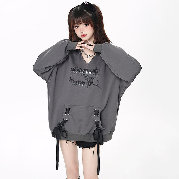 Y2K Butterfly Letters Print Loose Hoodie