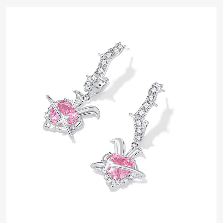 Elegant Heart Silver Earrings with Pink Gemstone