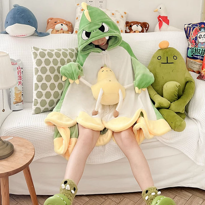 Cartoon Dinosaur Plush Hooded Blanket