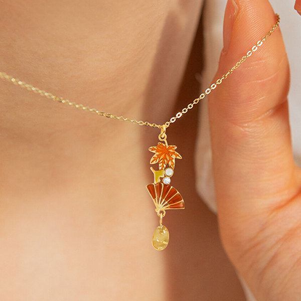 Maple Leaf Folding Fan Necklace