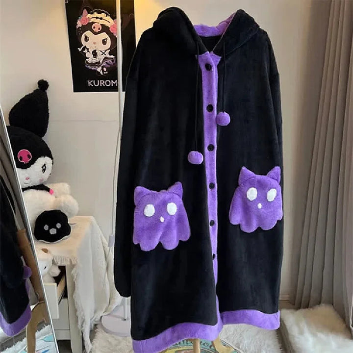 Cartoon Ghost Cat Plush Pajamas Set