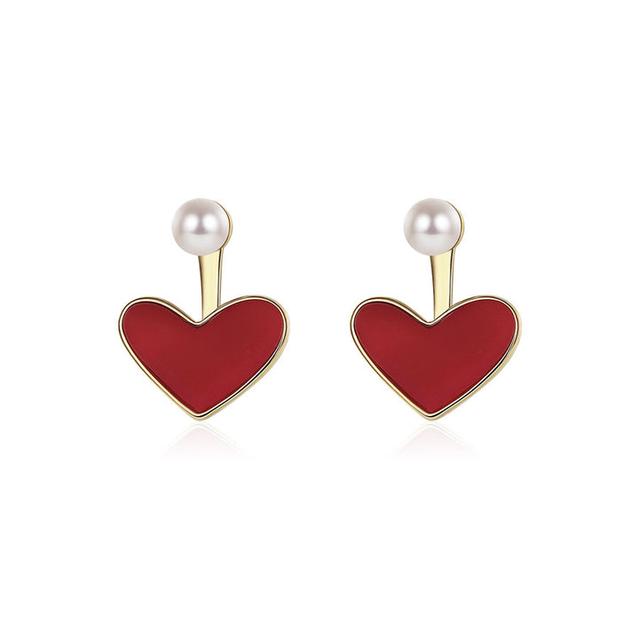 Red Heart and Pearl Drop Earrings
