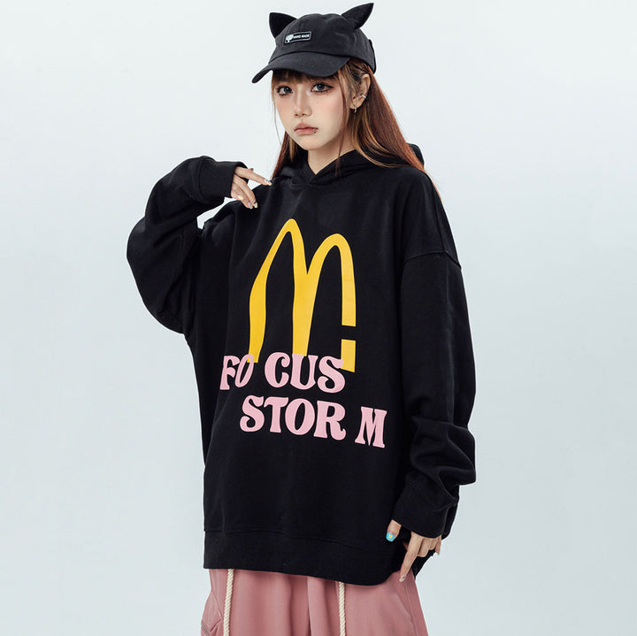 Vintage Letters Print Loose Hoodie