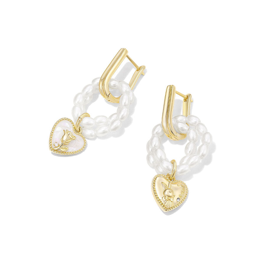 Golden Heart and Pearl Earrings