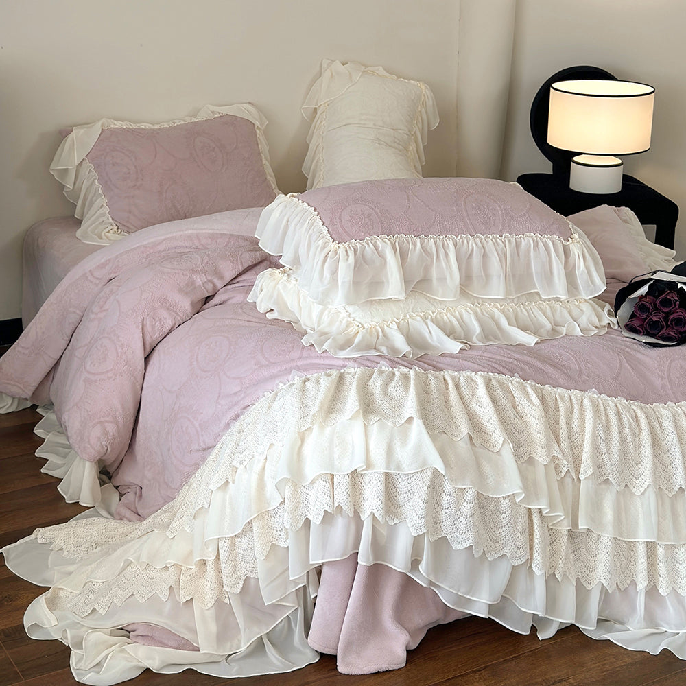 Princess Lace Edged Warm Milk Velvet Duvet Cover