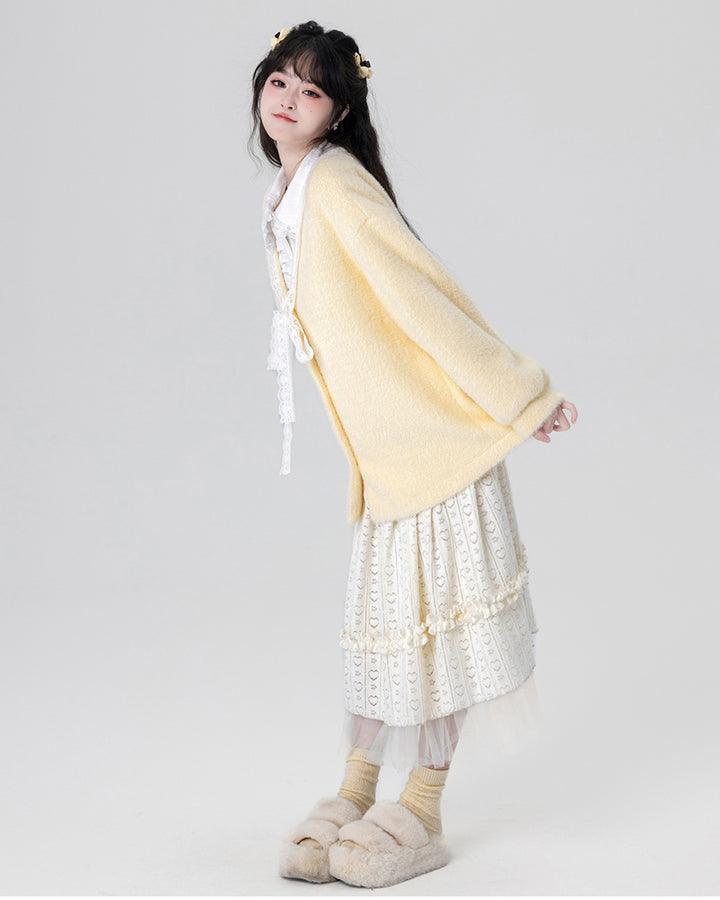 Yellow / Purple Fluffy Mink Wool Cardigan Sweater