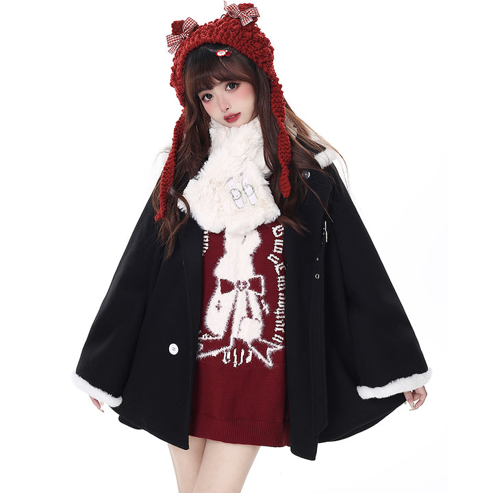 Christmas Style Black Red Lantern Sleeve Sweater