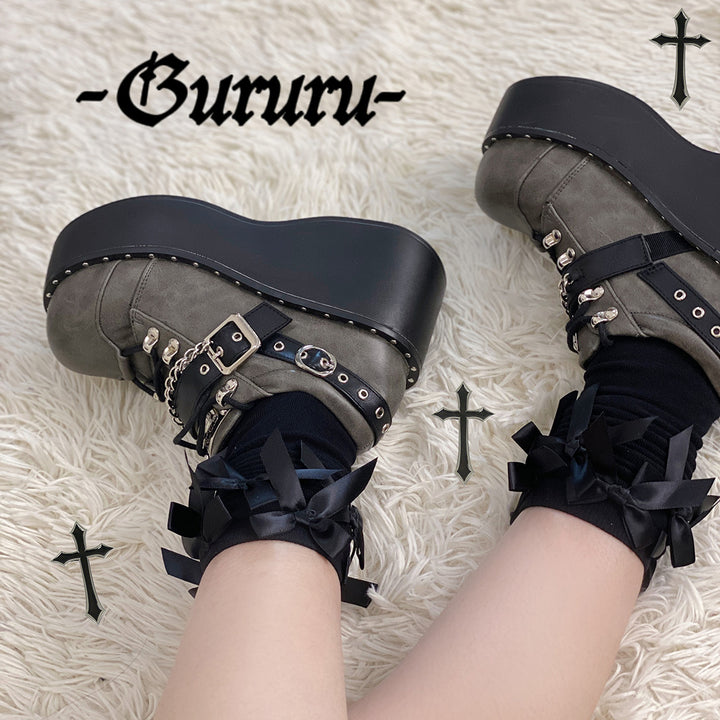 Gothic Lolita Black Gray Platform Shoes