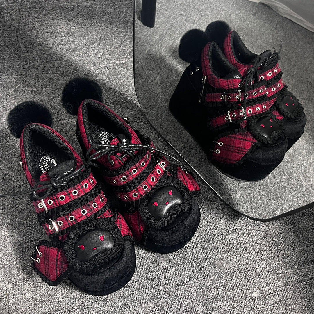 Harajuku Red plaid Platform shoes