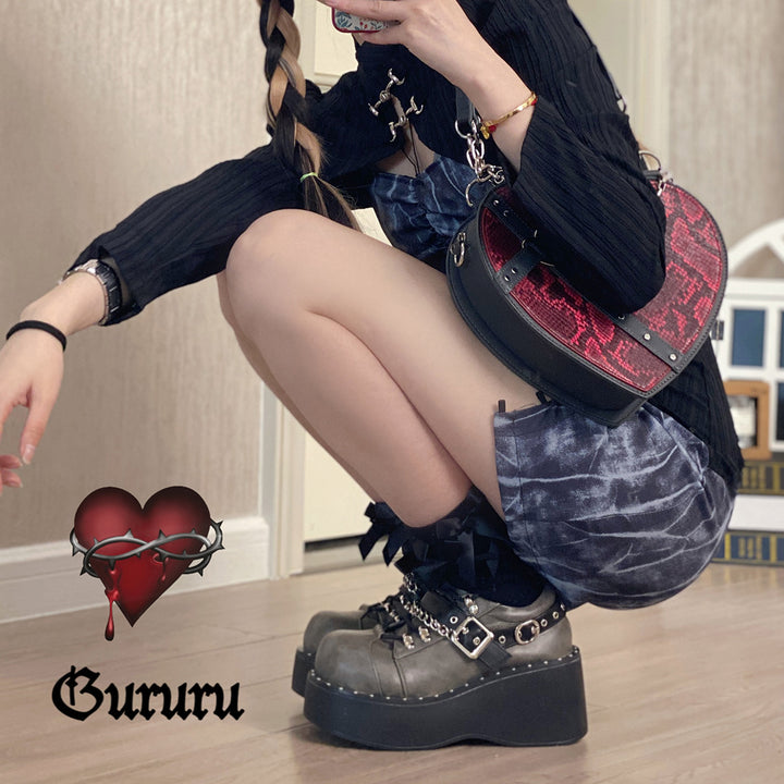 Gothic Lolita Black Gray Platform Shoes