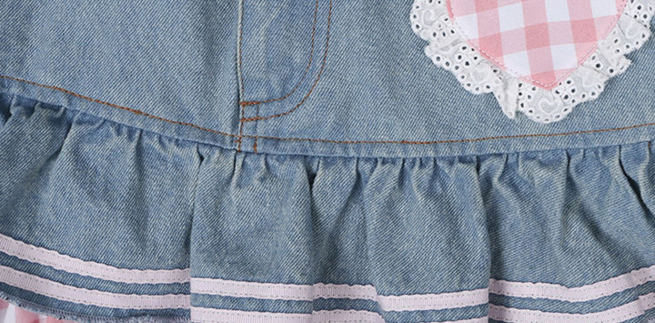 Japanese Harajuku Cartoon Kitty Ruffle Denim Skirt