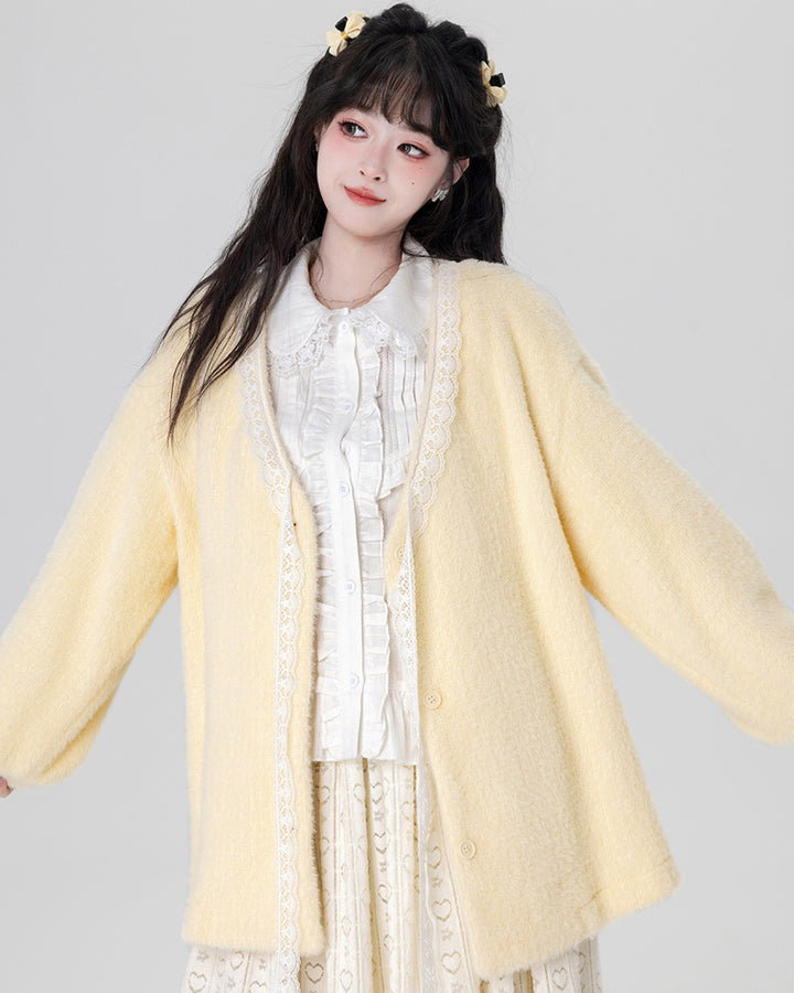 Yellow / Purple Fluffy Mink Wool Cardigan Sweater