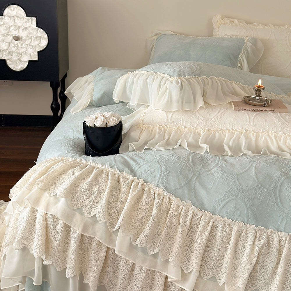 Princess Lace Edged Warm Milk Velvet Duvet Cover