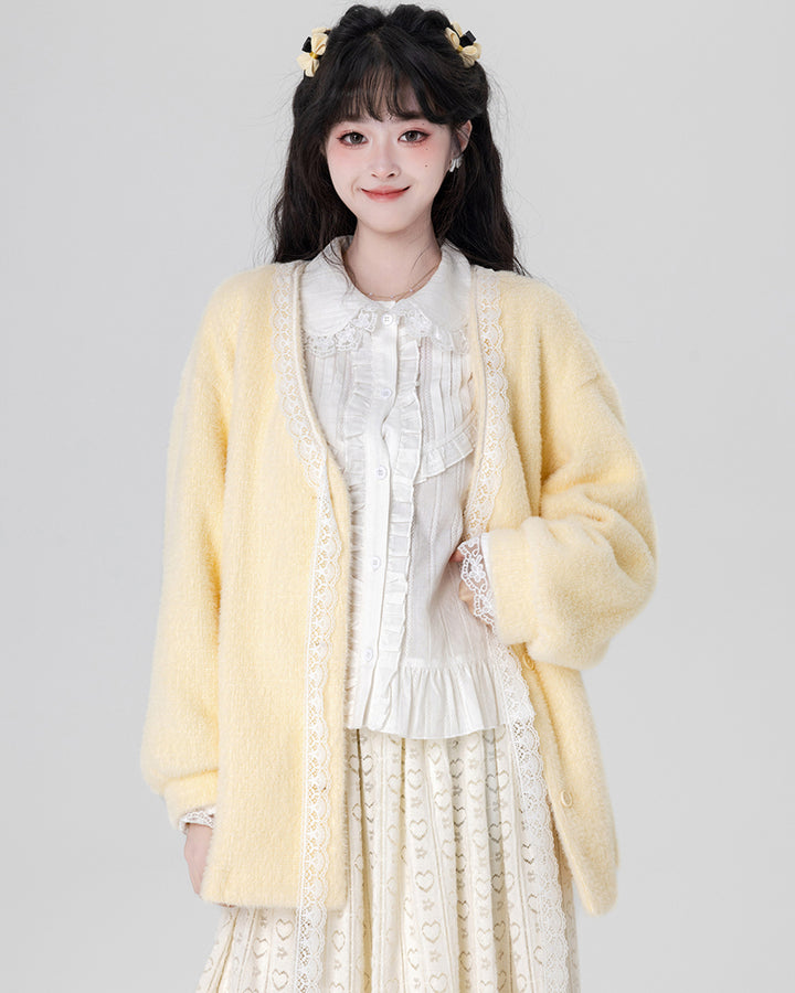 Yellow / Purple Fluffy Mink Wool Cardigan Sweater
