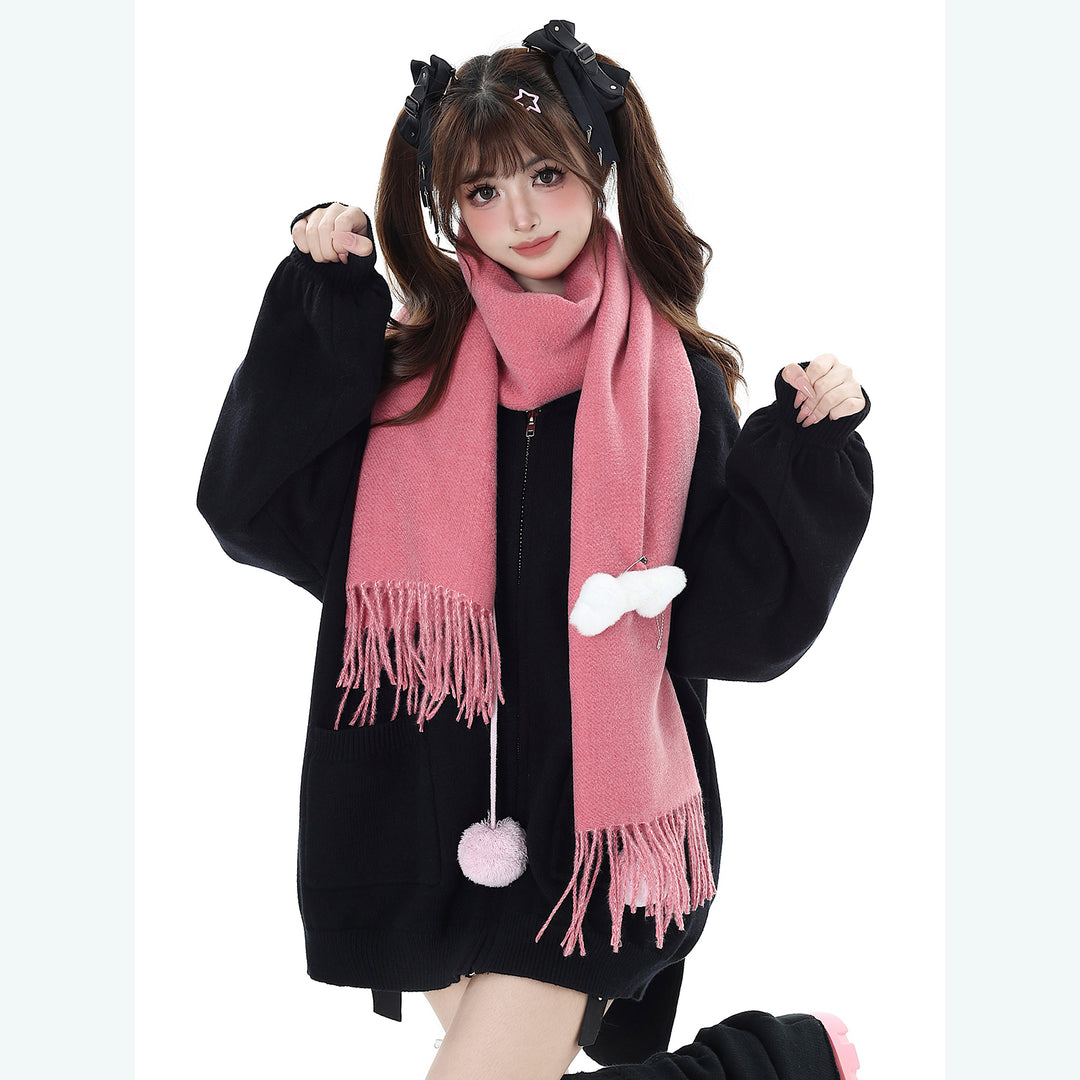 Cute Bunny Ear Zippered Hooded Knit Cardigan Sweater