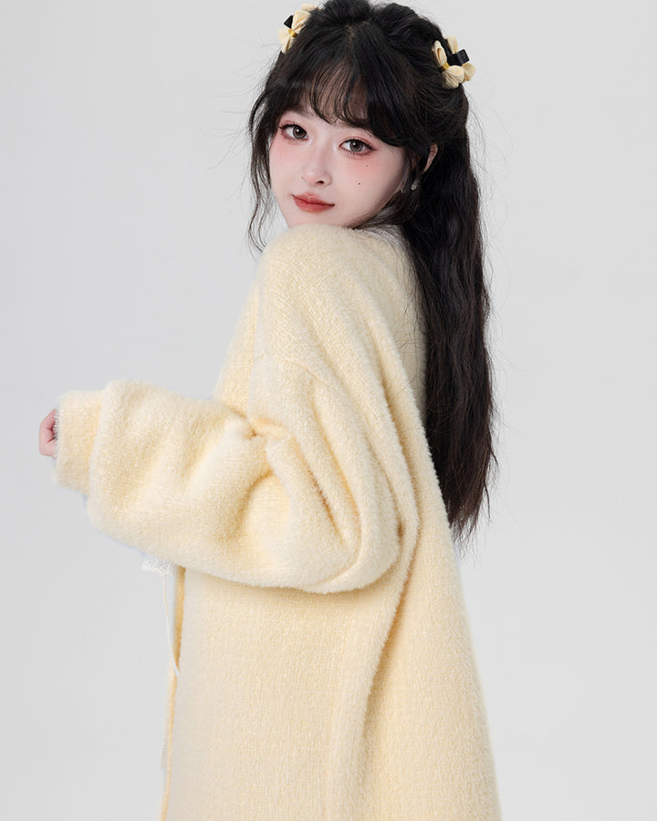 Yellow / Purple Fluffy Mink Wool Cardigan Sweater