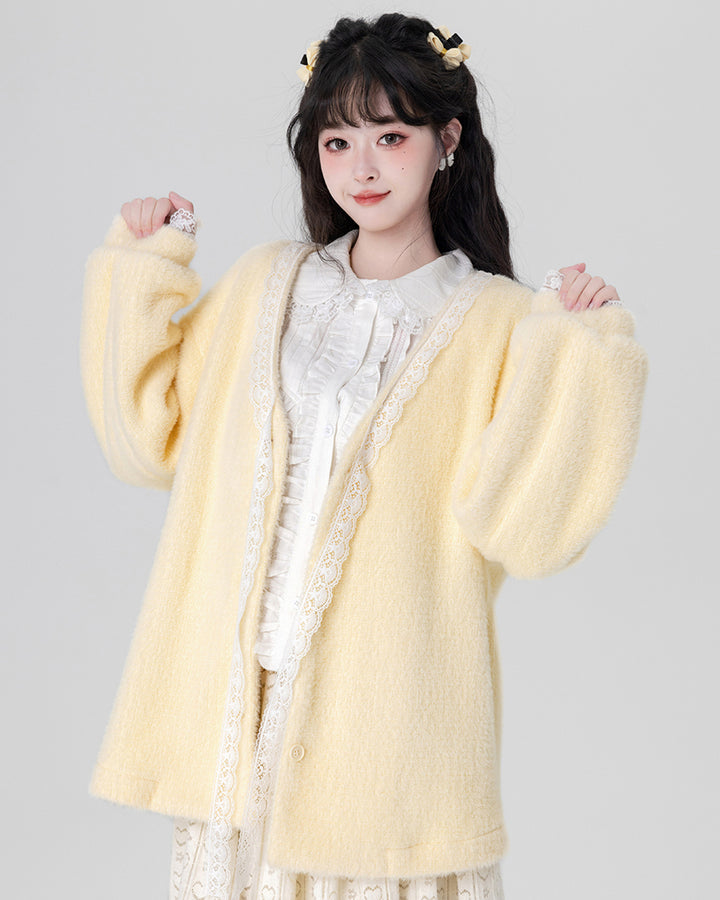 Yellow / Purple Fluffy Mink Wool Cardigan Sweater