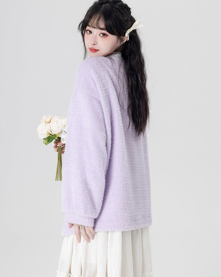Yellow / Purple Fluffy Mink Wool Cardigan Sweater