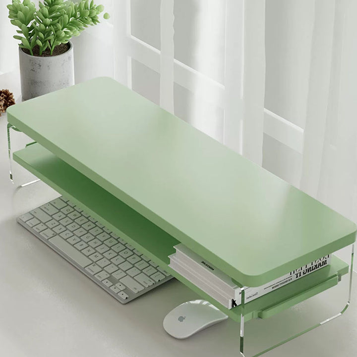 Sleek Dual-Layer Monitor Stand-white-green-black