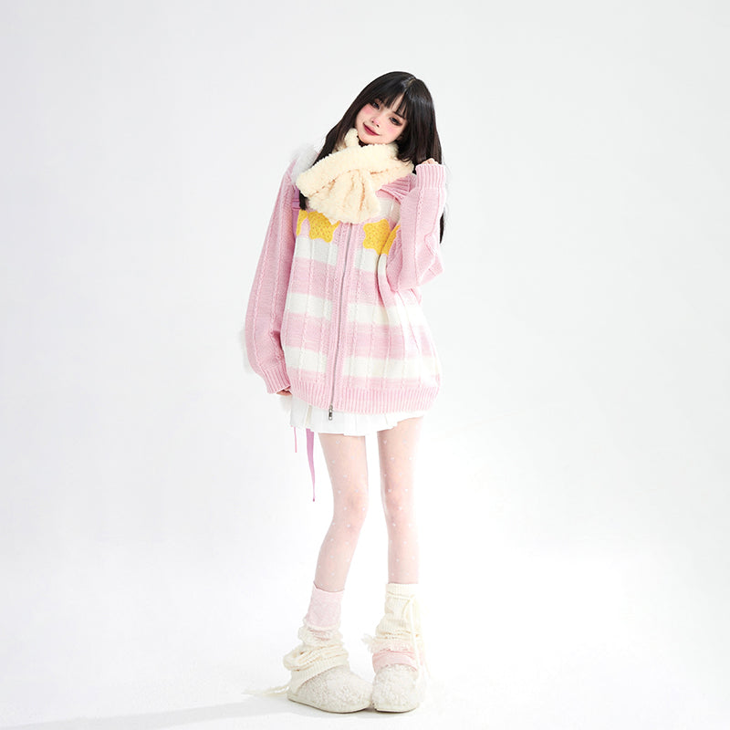 Pink and White Striped Star Sweater