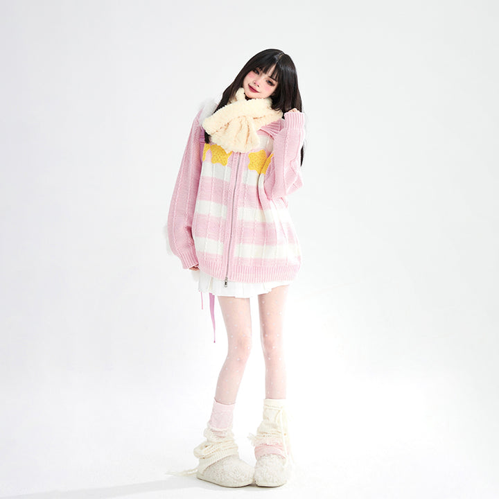 Pink and White Striped Star Sweater
