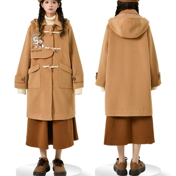 Vintage-Style Khaki Coat Mid-Length Woolen Coat