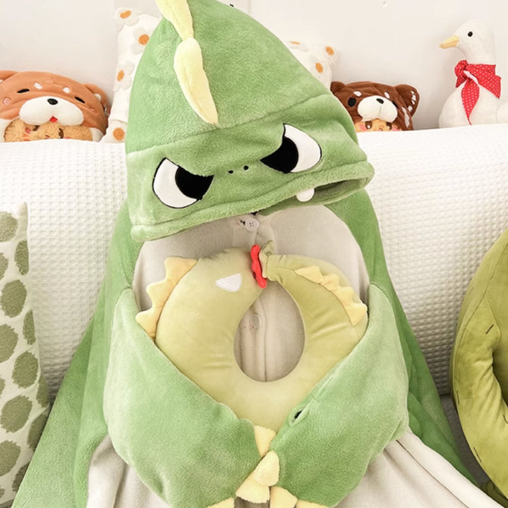 Cartoon Dinosaur Plush Hooded Blanket