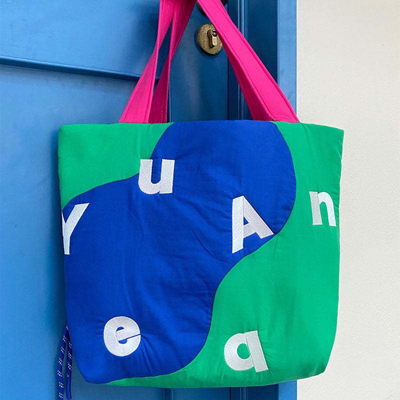 Color Block Letters Printed Tote Bag