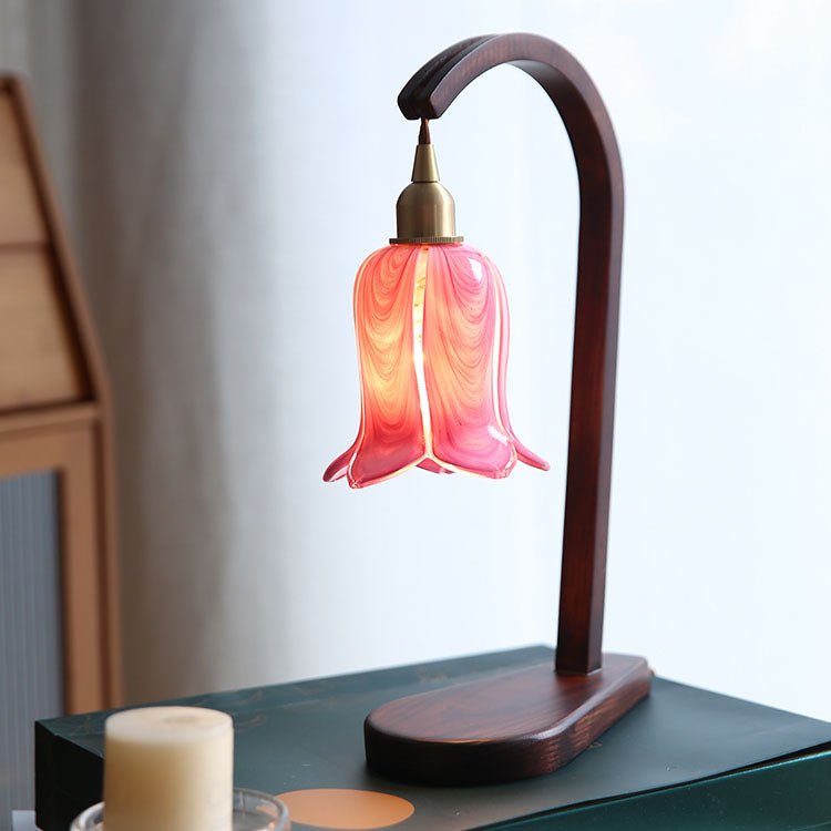 Vintage Wood Pink Tulip Lamp