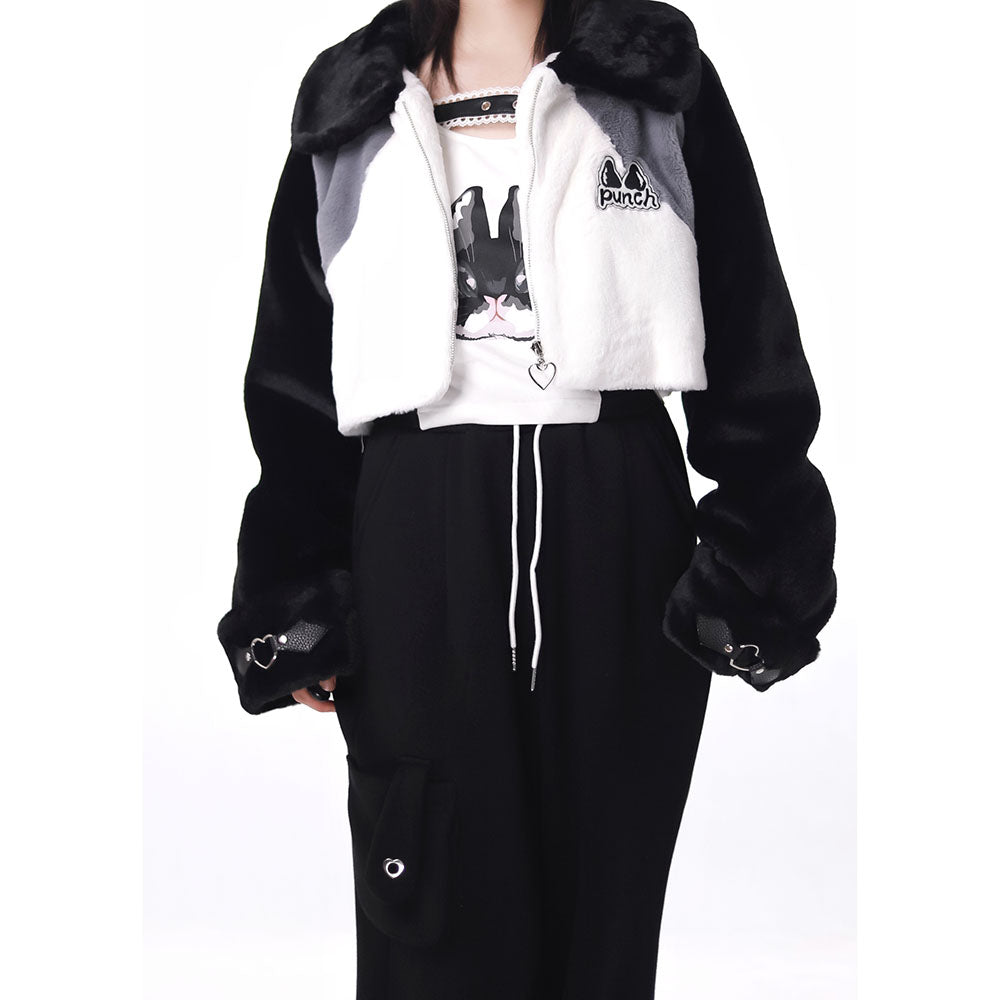 Kitty Pattern Coat Top Fleece Straight Leg Pants Hoodie