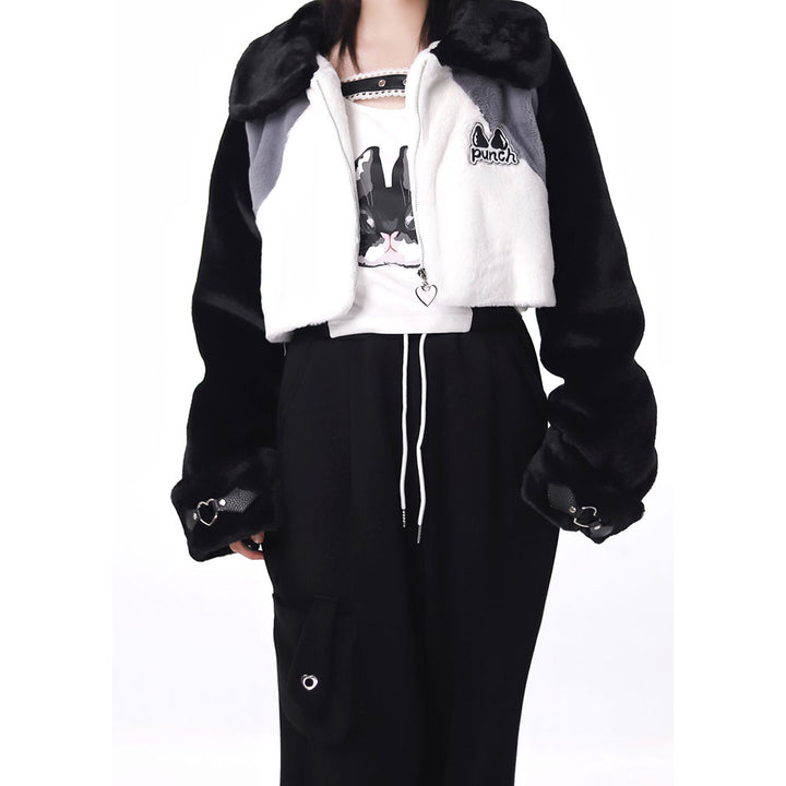 Kitty Pattern Coat Top Fleece Straight Leg Pants Hoodie