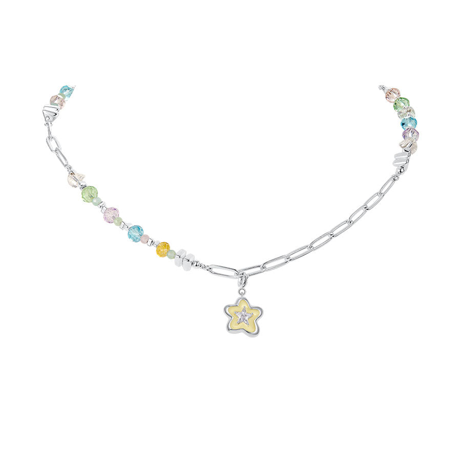 Colorful Beaded Necklace with Heart and Star Charms
