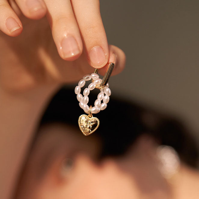 Golden Heart and Pearl Earrings