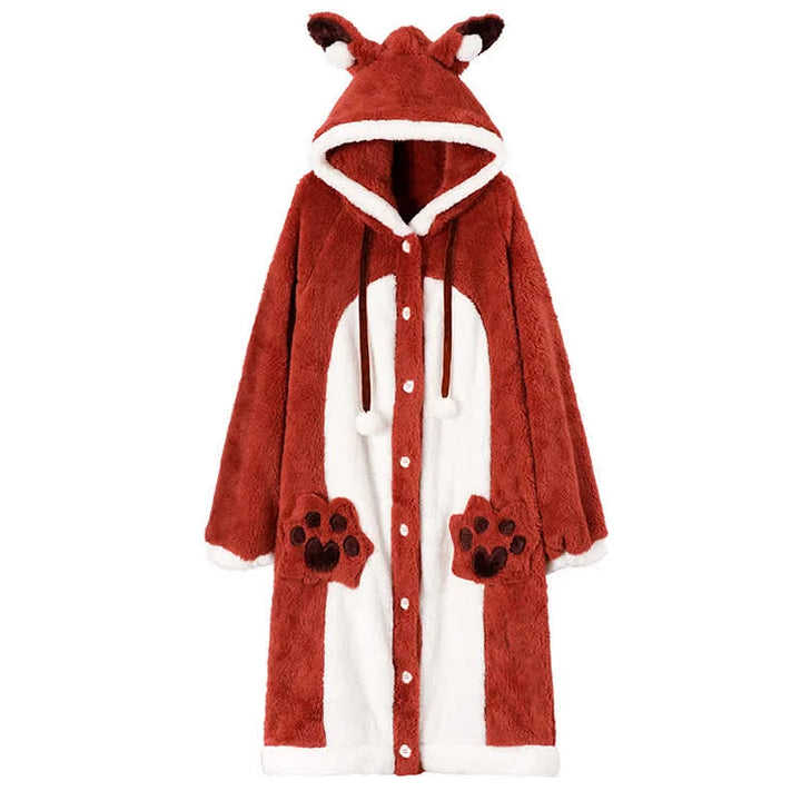 Cute Cartoon Fox Plush Hooded Pajamas Set