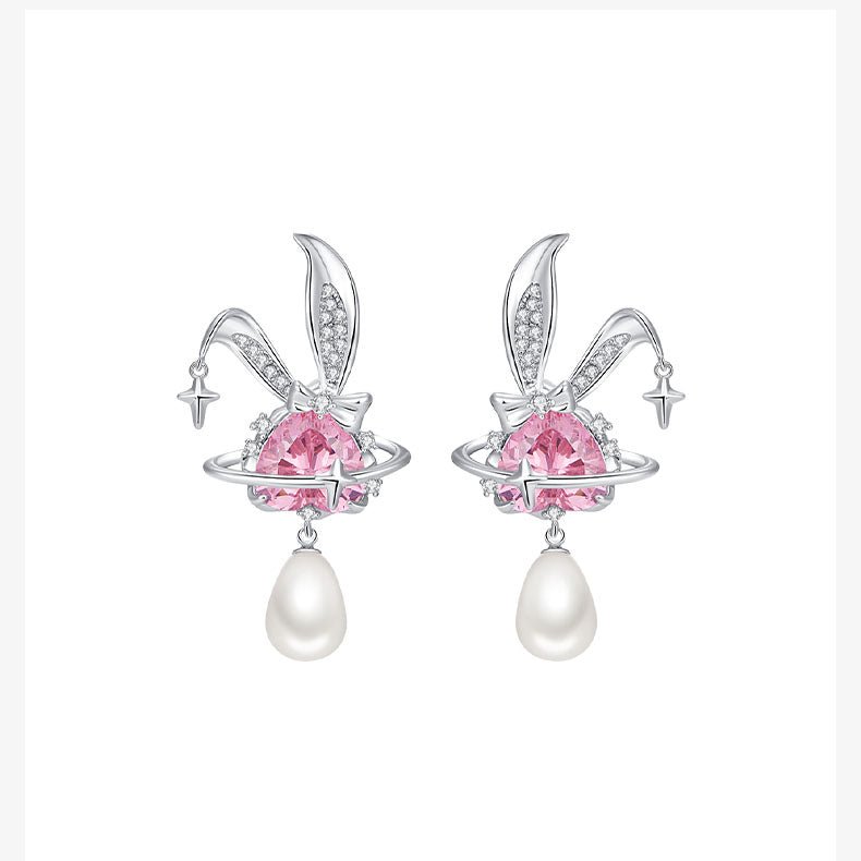 Elegant Heart Silver Earrings with Pink Gemstone