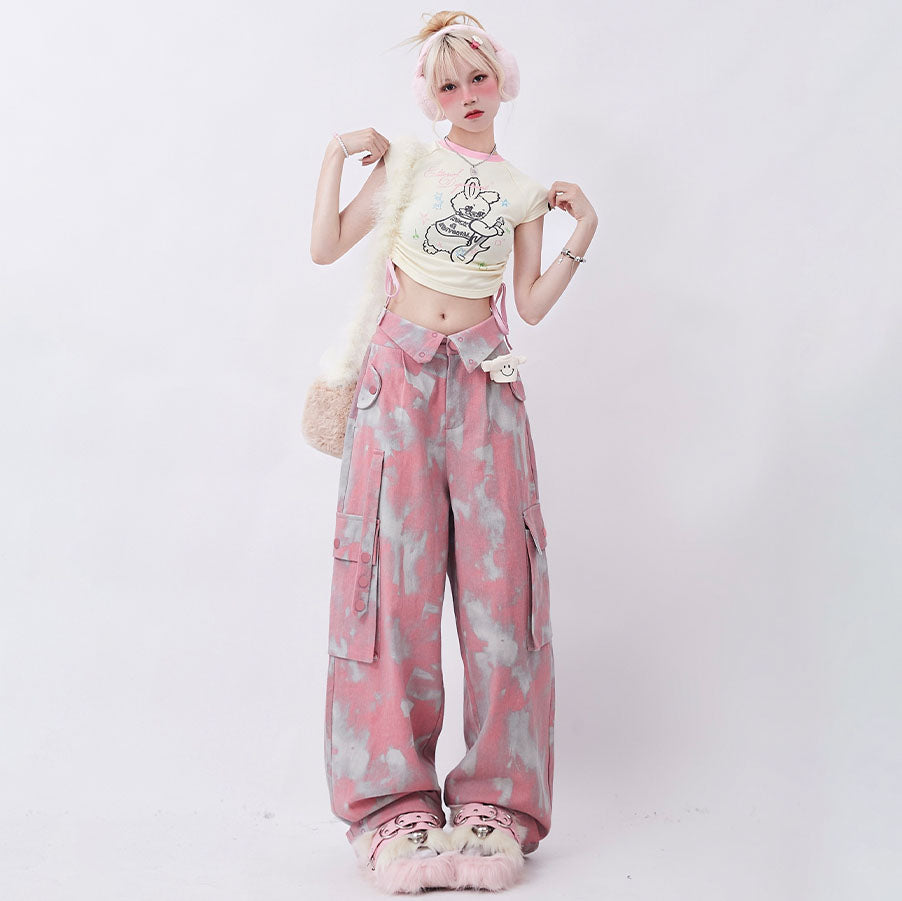 High-waisted Pink Camo Cargo Pants