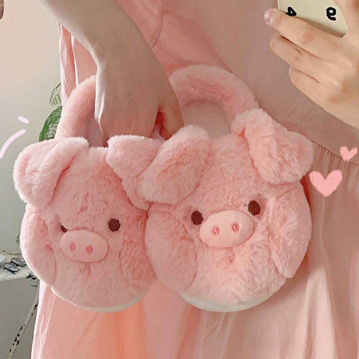 Cute Pink Pig Plush Slippers