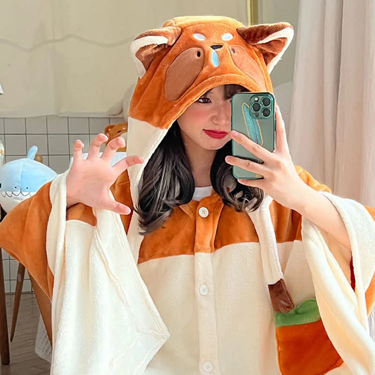 Cartoon Bear Plush Wearable Hooded Blanket