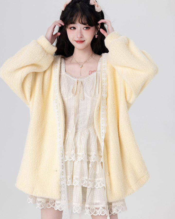 Yellow / Purple Fluffy Mink Wool Cardigan Sweater