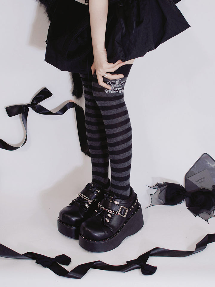 Gothic Lolita Black Gray Platform Shoes