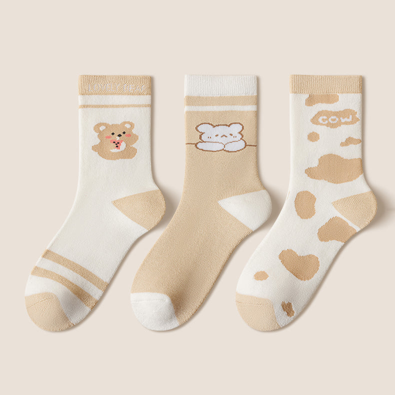 Cartoon Bear Print Autumn/Winter Socks 5 pairs / set