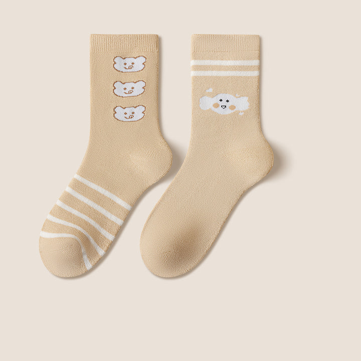 Cartoon Bear Print Autumn/Winter Socks 5 pairs / set