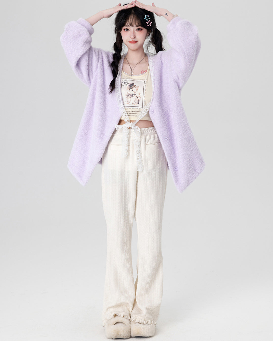 Yellow / Purple Fluffy Mink Wool Cardigan Sweater