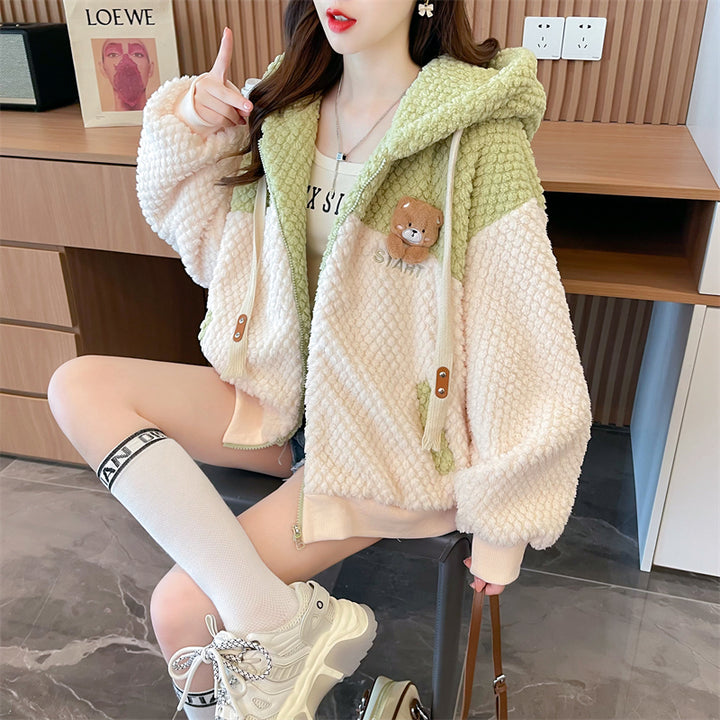 Korean-style Loose-Fit Fleece Hoodie Outerwear