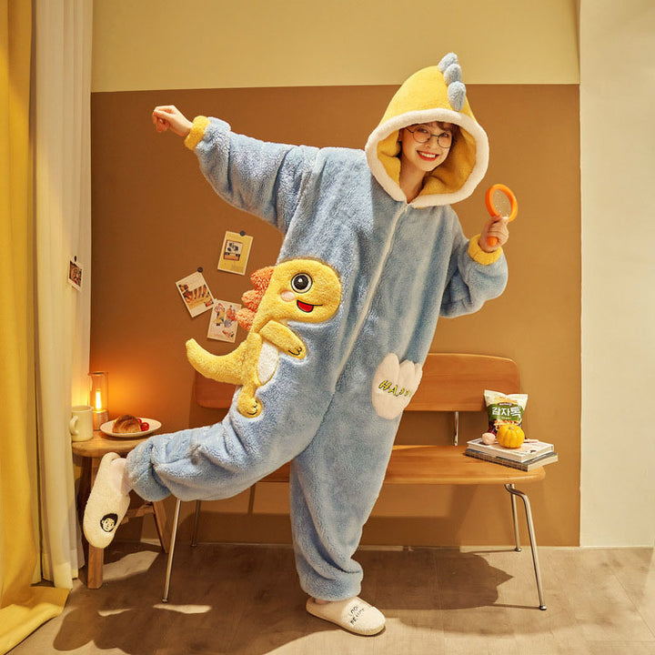 Cartoon Animal Plush Jumpsuit Pajamas