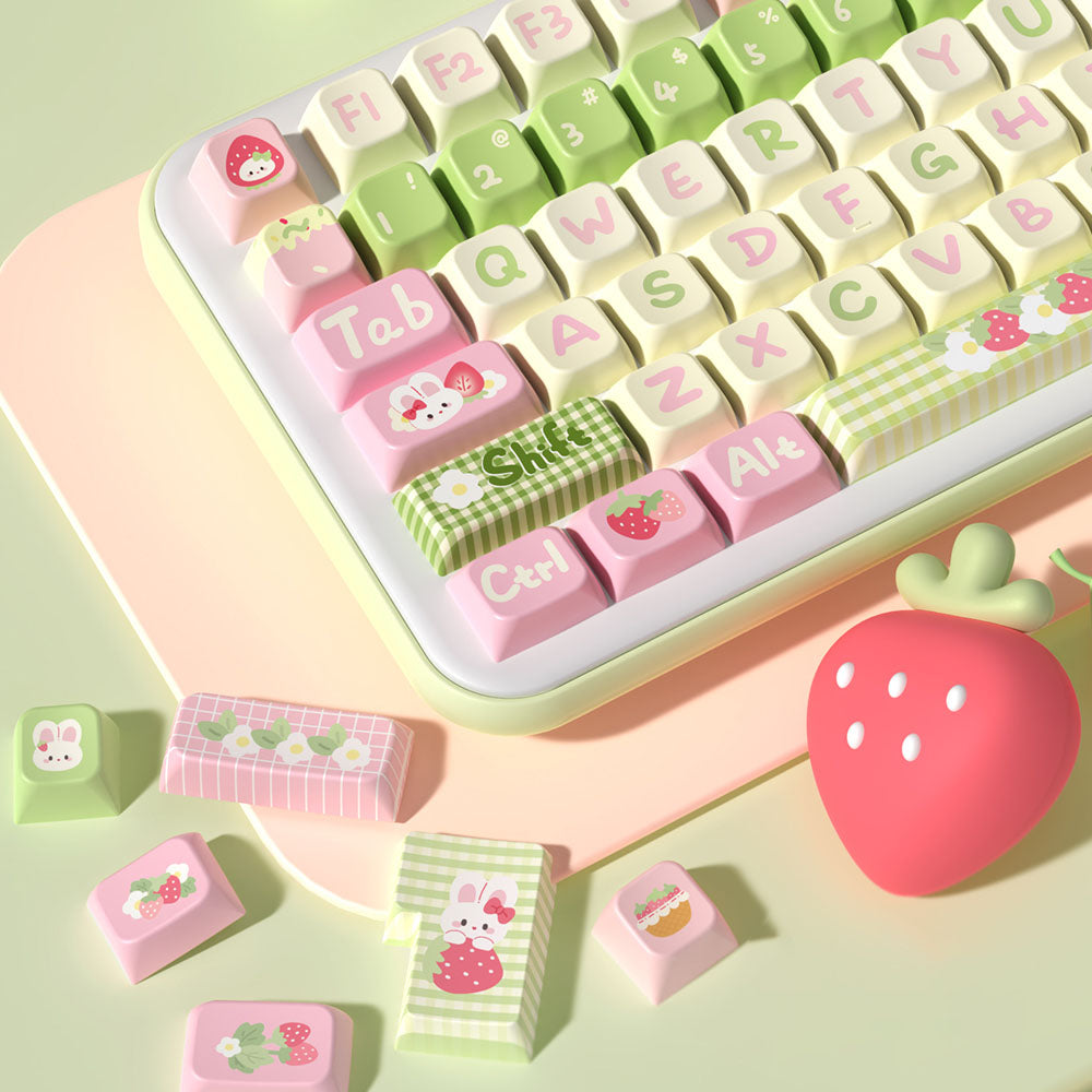 Cute Cartoon Rabbit Strawberry Keycap Set