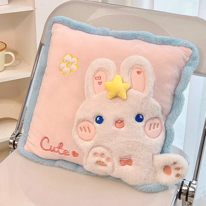 Cute Cartoon Animal Embroidery Pillow with Blanket