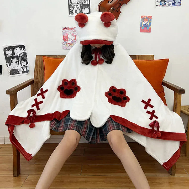 Cartoon Fox Plush Wearable Hooded Blanket